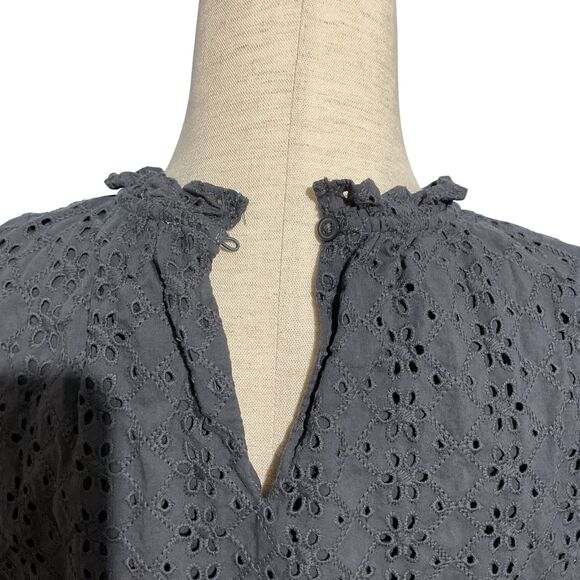 LOFT Gray Eyelet Peplum Top | Medium Cotton Sleeveless - Picture 9 of 9